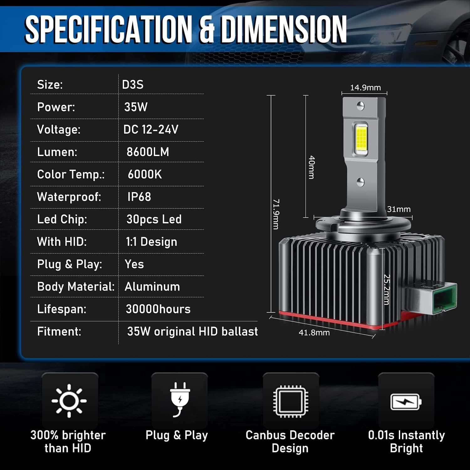 OPP ULITE D3S LED Headlight Bulbs